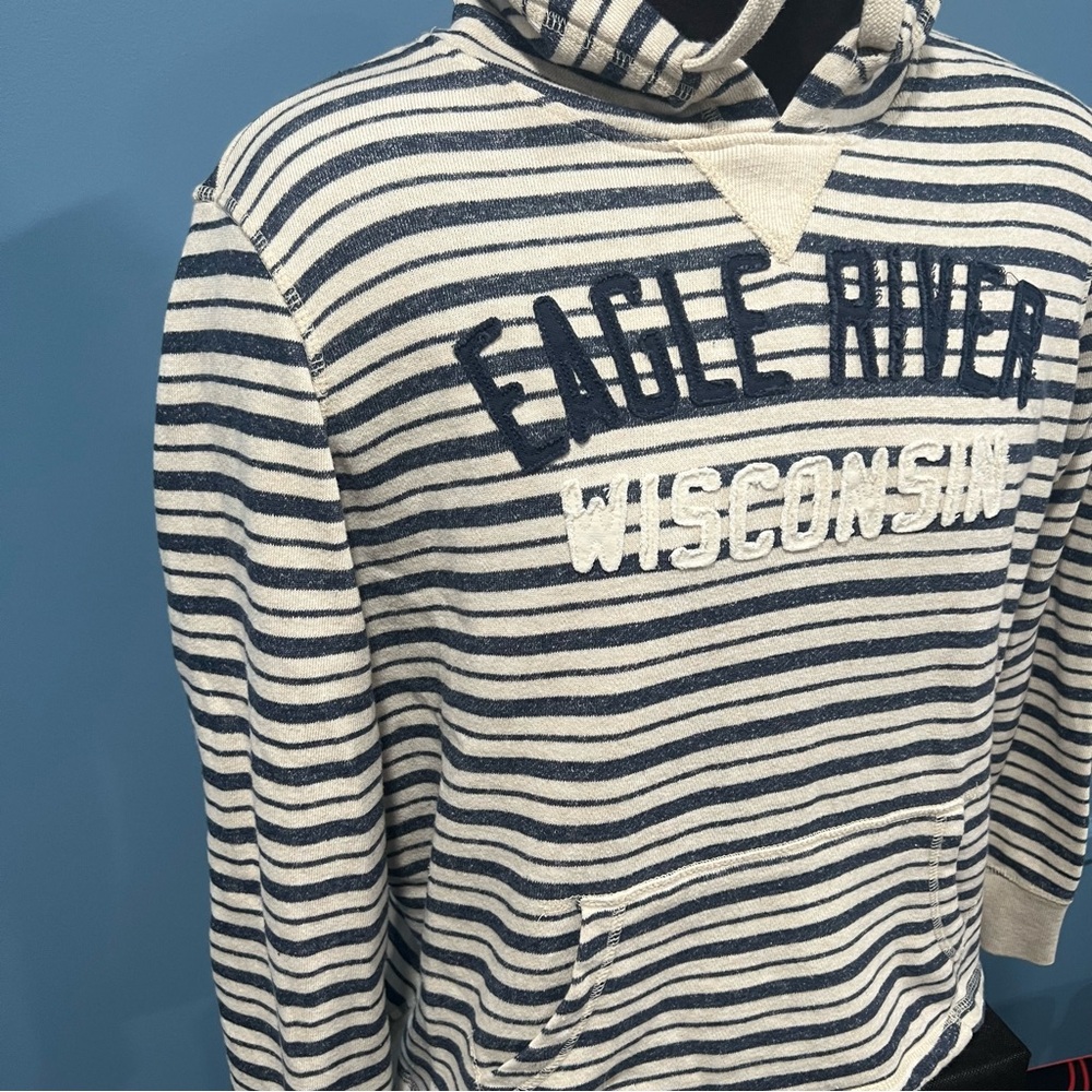 Women’s Blue 84 Striped Eagle River, Wisconsin lightweight striped hoodie XL - Picture 4 of 10